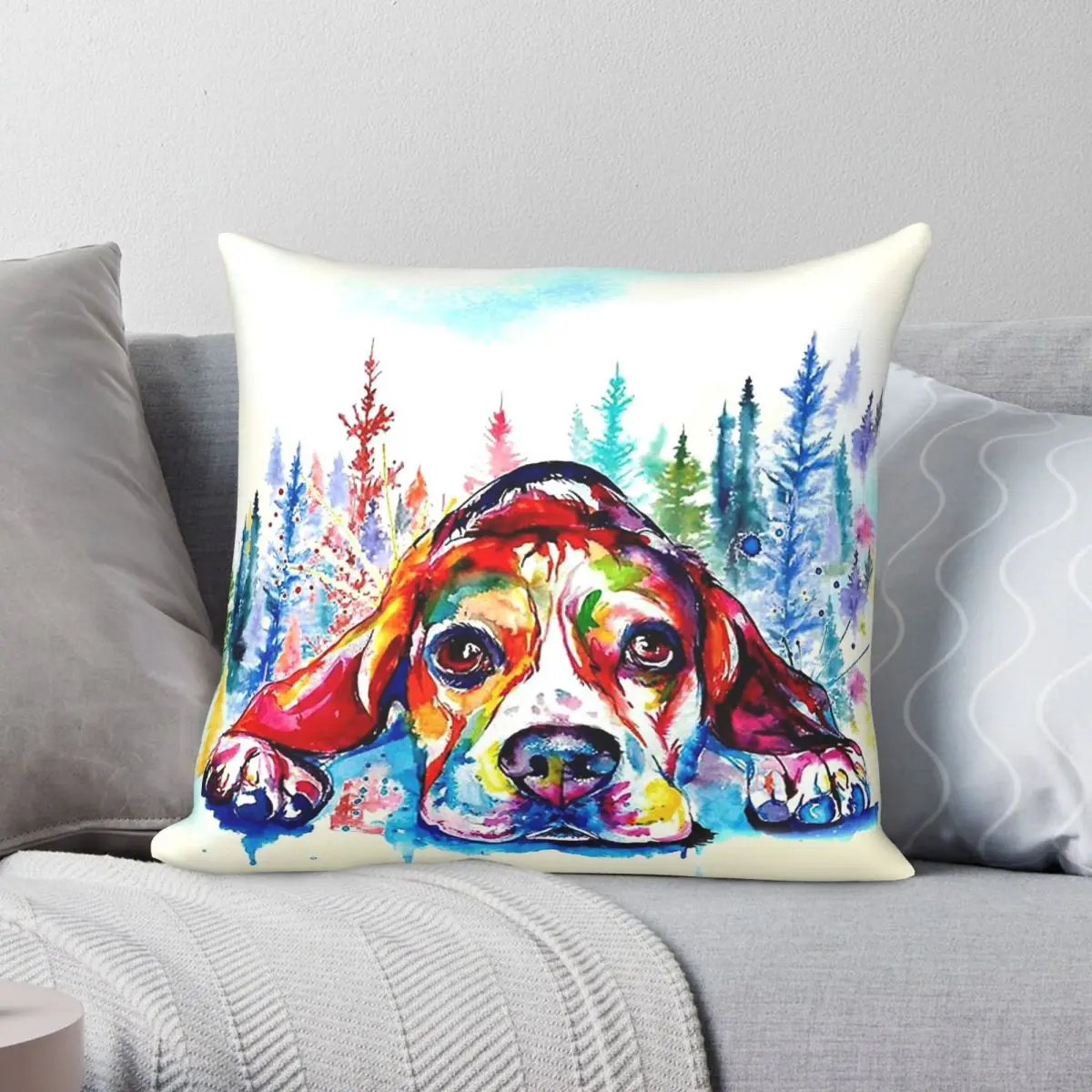 Beagle Forest Square Pillowcase Polyester Linen Velvet Pattern Zip Decorative Sofa Cushion Cover