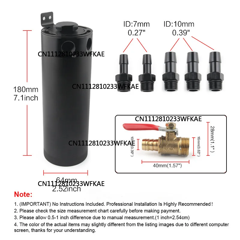 Universal Billet Aluminum Baffled 2-port New Long Oil Catch Can Tank with Breather Filter Engine Mini Oil Separator
