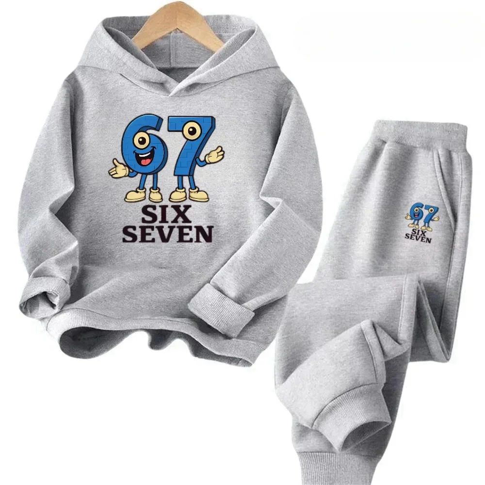

Trendy Kids 2PCS Tracksuit Character Print Warm Fleece Hoodie And Elastic Waist Pants Set 4-13 Years Daily Wear