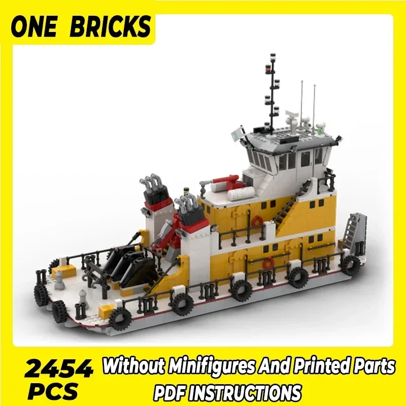 Moc Building Bricks City Port Ship Model Pusher Barge Tug Technology Modular Blocks Gifts Christmas Toys DIY Sets Assembly