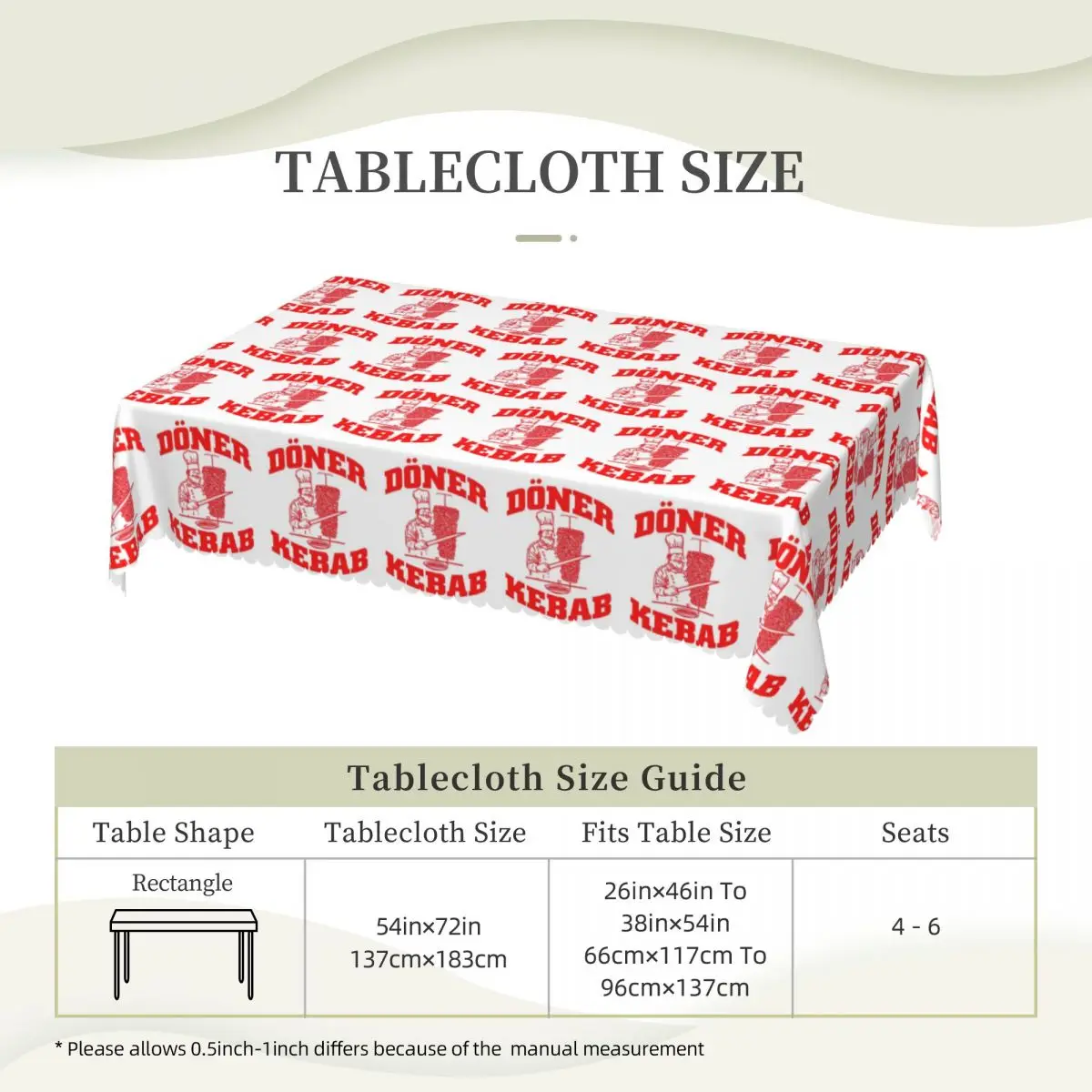 Doner Kebab Print Customized Rectangular Tablecloth Waterproof Table Cover for Dining Events Table Cloth 2