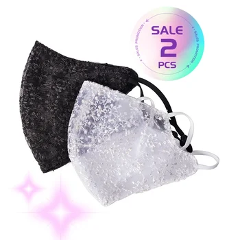 Masque facial en mousseline de soie et dentelle, 2 pièces, m...