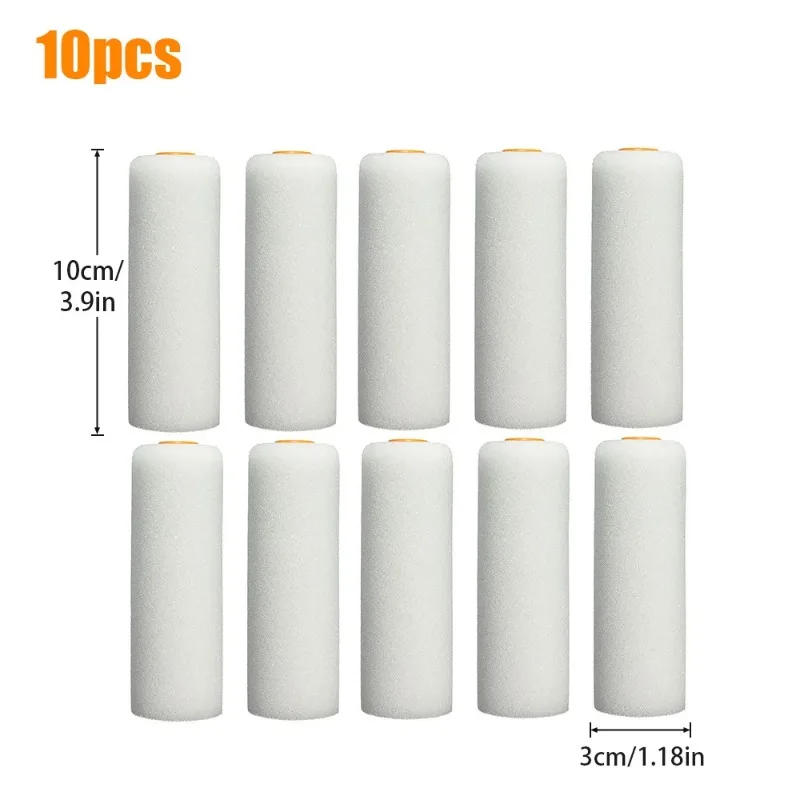 10PCS Rolos de Pintura de Espuma de Alta Absorção de 4 Polegadas, Mini Mangas de Rolos de Pintura, Esponjas para Pintura e Decoração