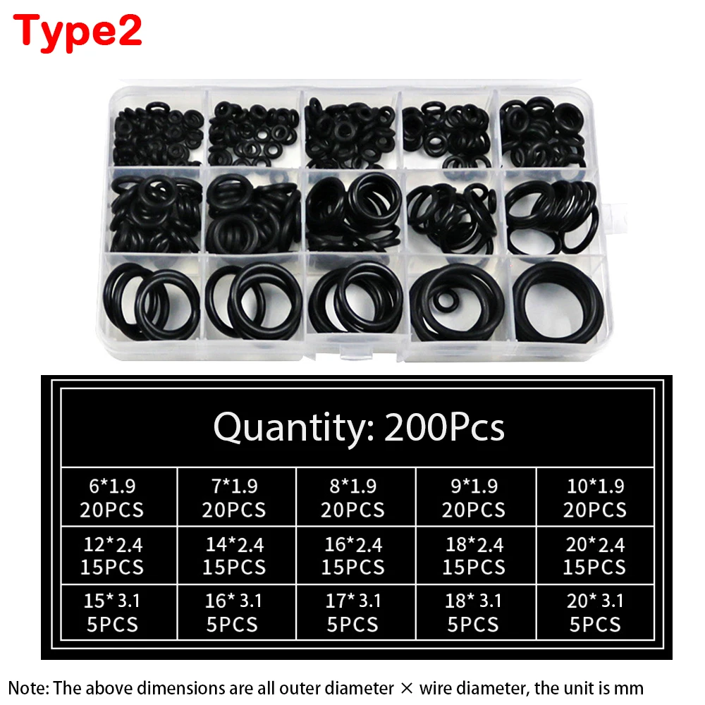 200Pcs O-ring Rubber Gaskets Seal Ring Set Nitrile Rubber High Pressure O-Rings NBR Faucet Sealing Valve O Rubber Rings Set