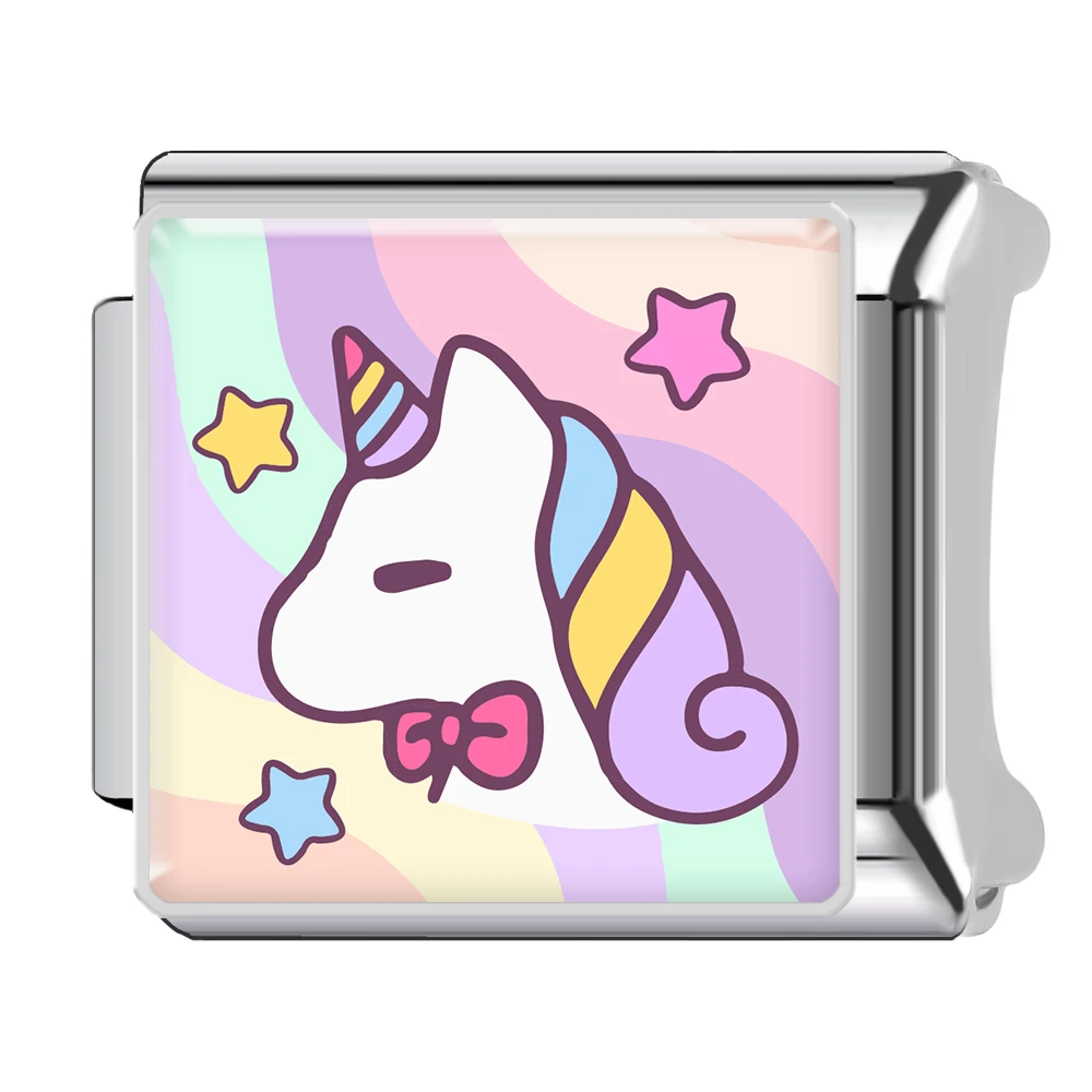 Trusta 2025 New Colorful Unicorn color heart Bear bowknot Italian Charm Link Fit 9mm Bracelet for Woman DIY Making Jewelry N1006