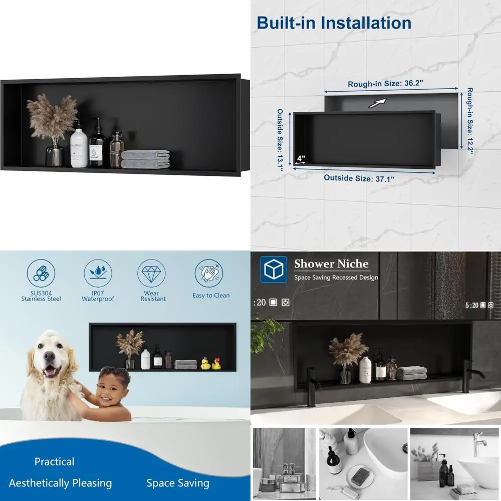 

Stainless Steel Recessed Shower Shelf - Wall Niche Storage for Bathroom without Tiling