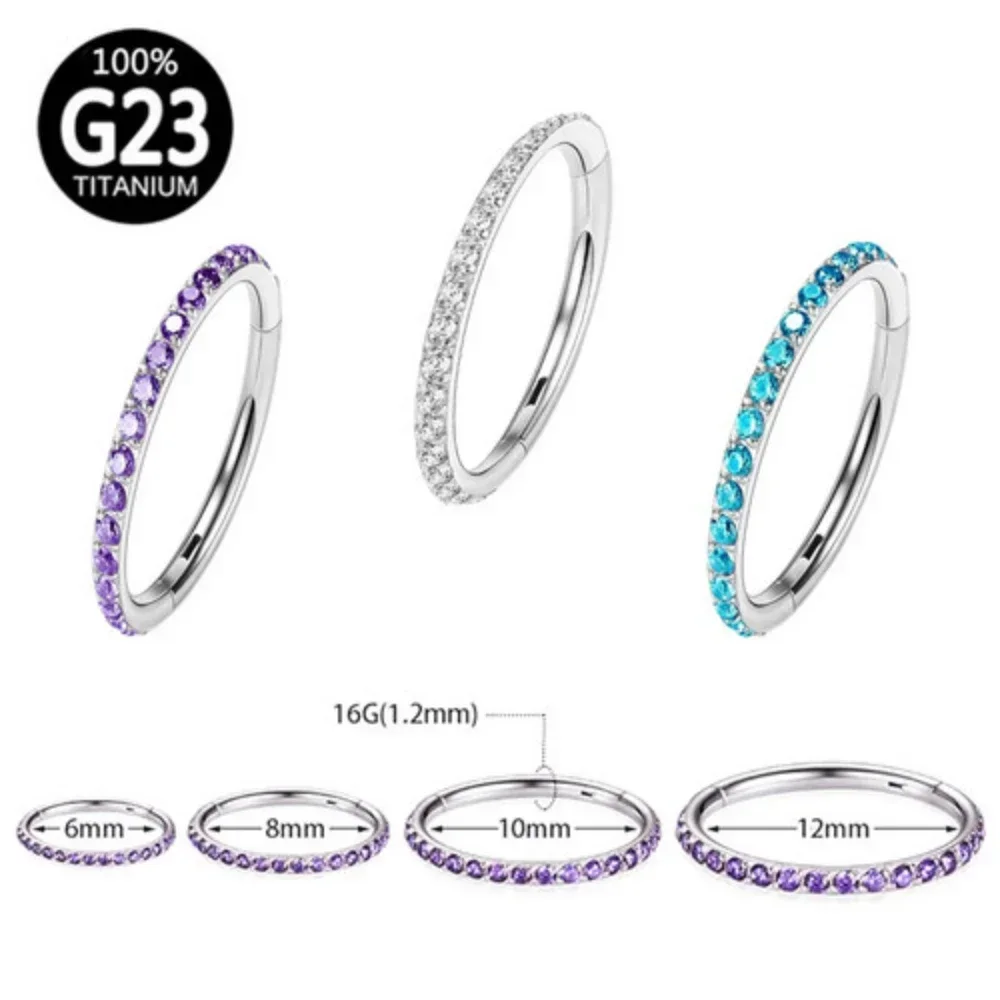 G23 Titanium Multi Color Zircon 6-12mm Nose Ring Septum Clicker Ear Helix Tragus Conch Piercing
