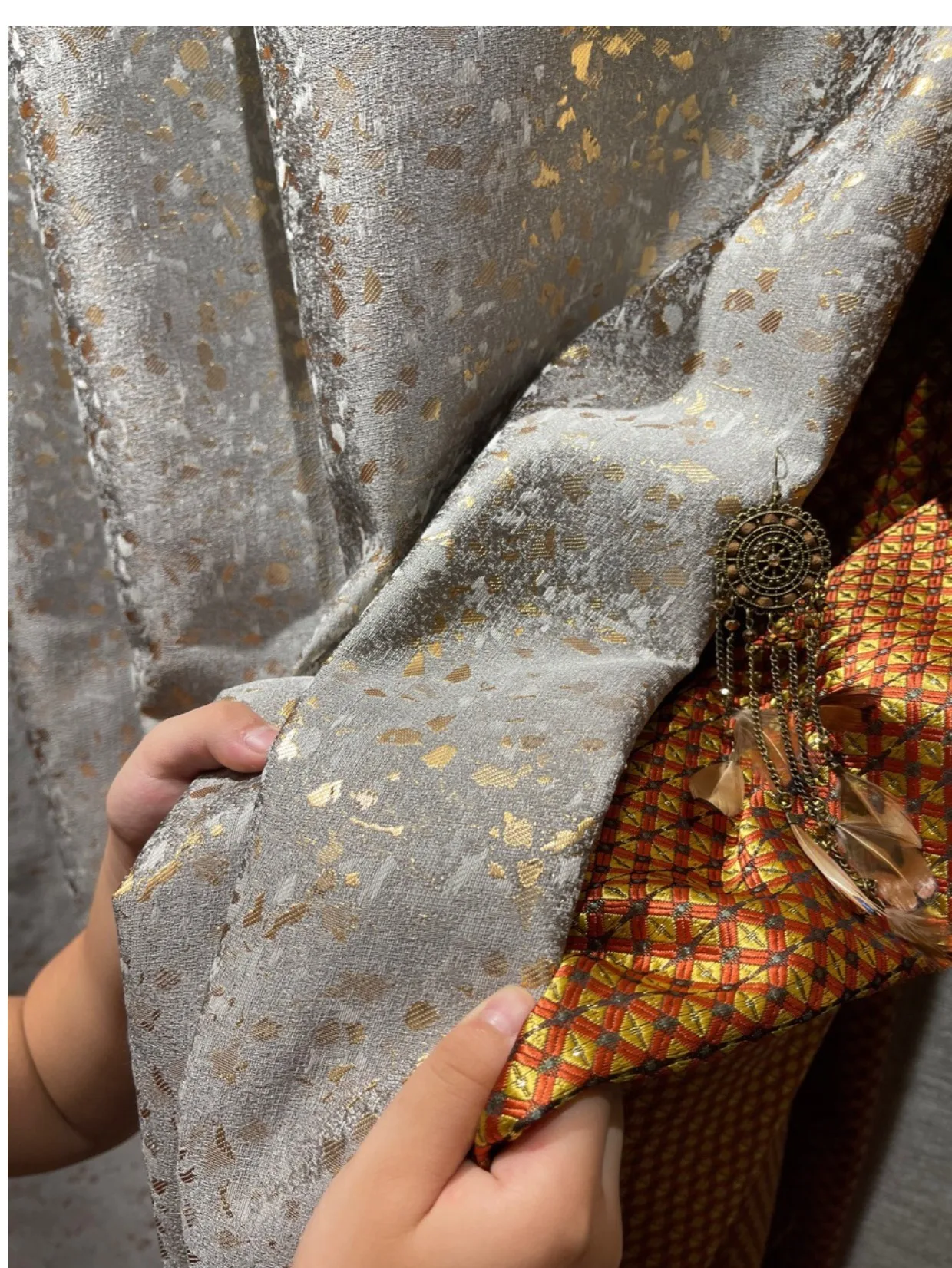 Gold Thread Pattern Gray Gilding Splicing Thickened Blackout Curtains for Living Room Bedroom French Window Customized