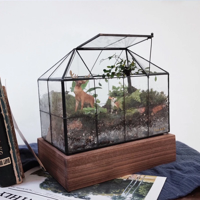 Glass flower house simple geometry plant micro-landscape flowerpot ecological bottle cover decoration blind box storage display