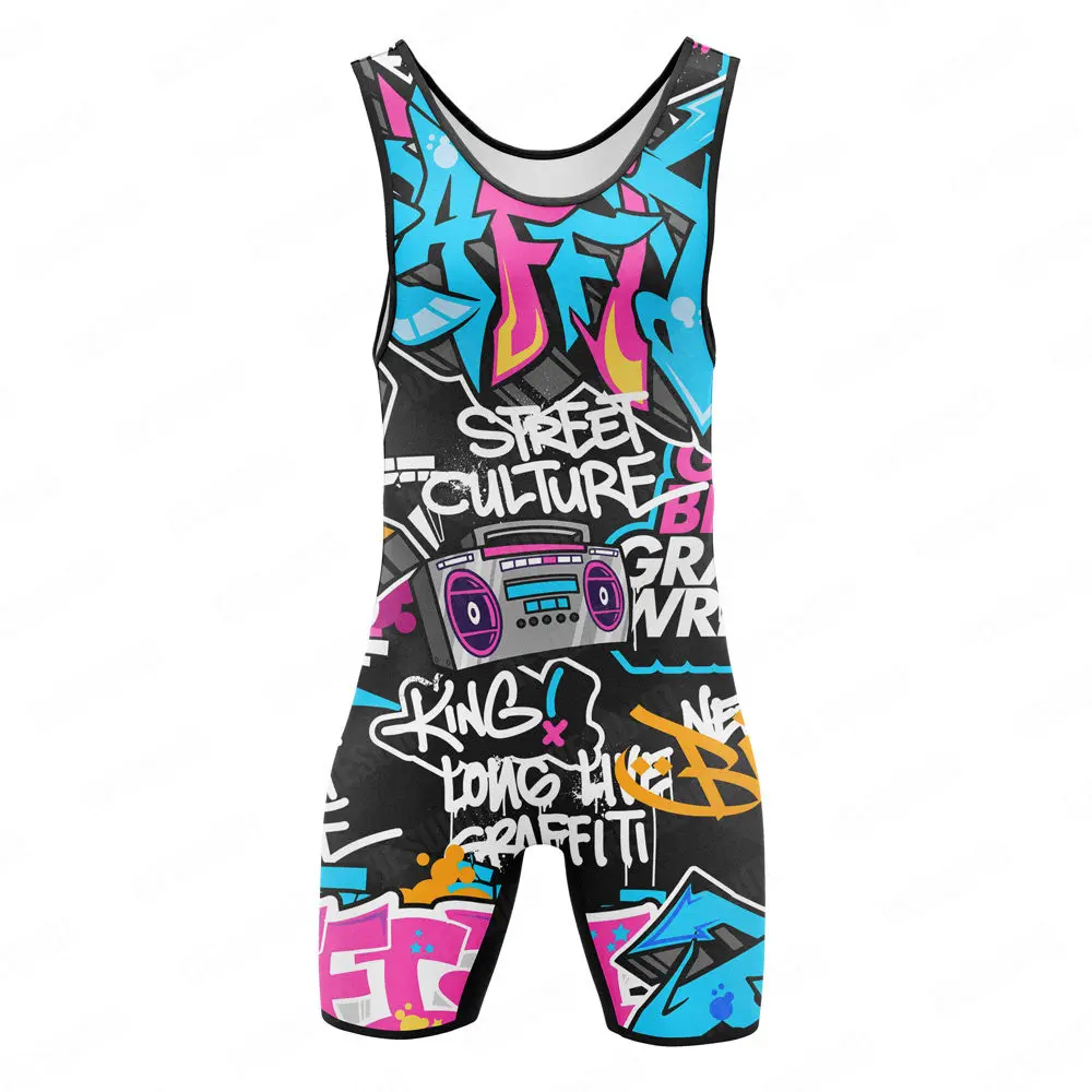 New Funny Wrestling Singlets Suit Men's Athletic Sports Bodysuit One Piece Sleeveless Active Weightlifting PowerLifting Outfit