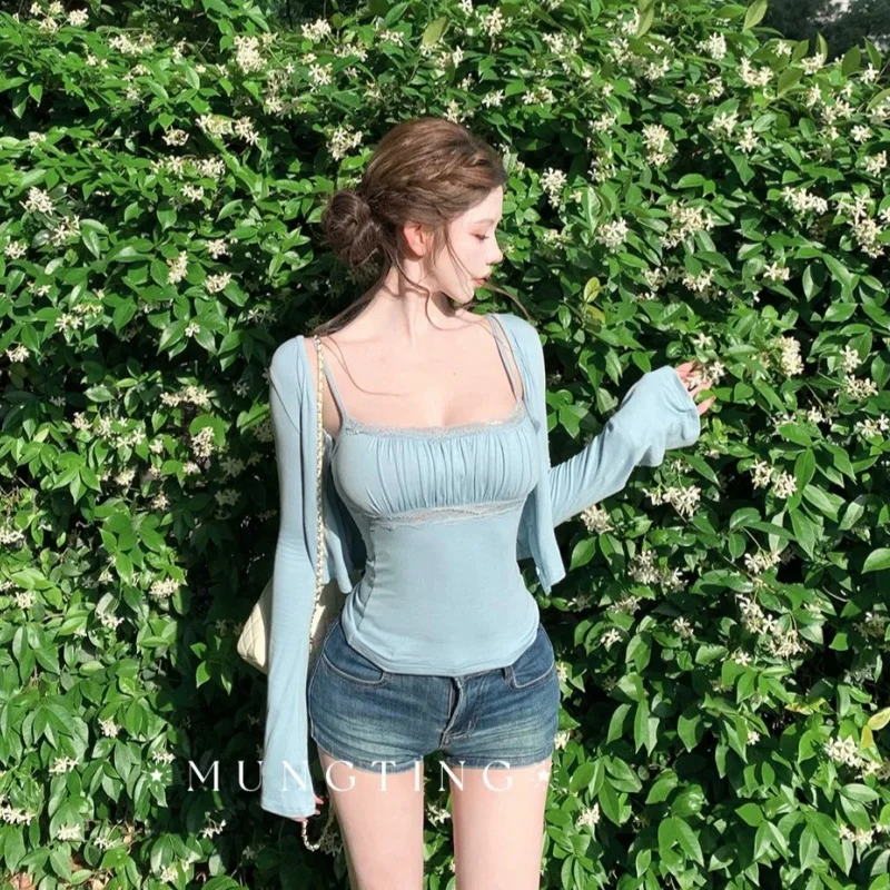 Fashionable Chic Long Sleeve T-Shirt Set Casual Style City Walk Suitable for Autumn Season Comfortable New Arrival Patchwork ...