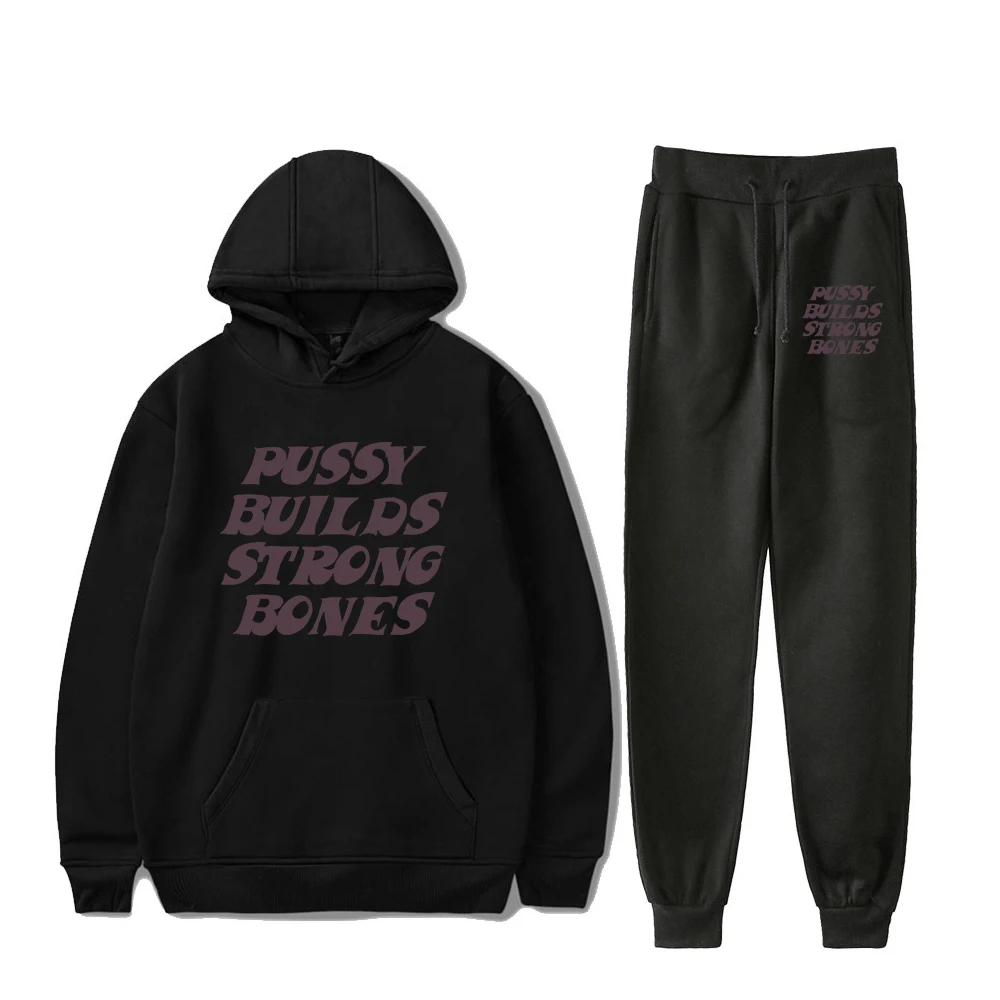 

Pussy Builds Strong Bones Rapper Playboi Carti Hoodie Jogger Pants Two Piece Set Sweatshirts+Sweatpants Women Men's Sets