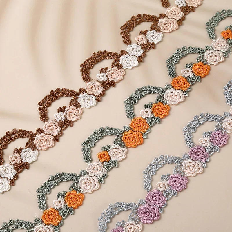 衣料品アクセサリー-ジュエリー-ホームクラフト-レース-15ヤード-ロット-4cm-マルチカラー-ポリエステル-刺繍レーストリム-ローズフラワー