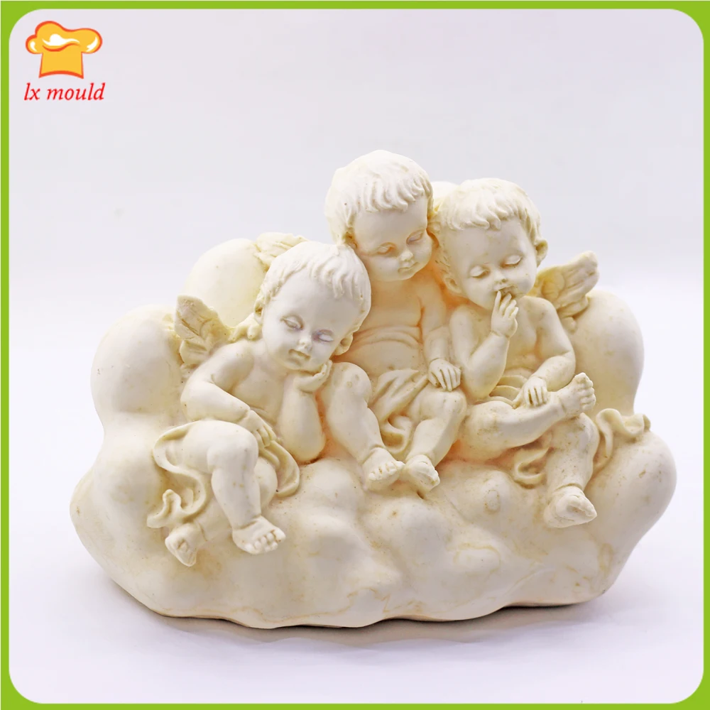 

3D Cloud Angel Silicone Mould Home Wedding Birthday Cake Decoration Baking Mold Triplet Baby Cloud Plaster Resin Candle Tools