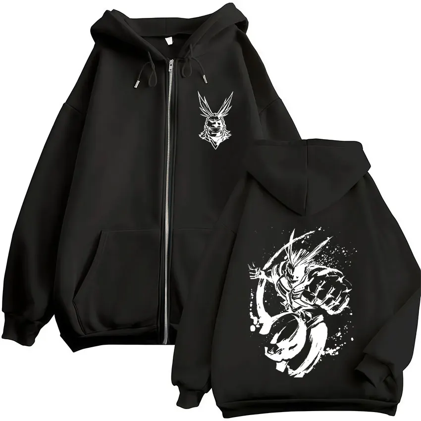 Anime My Hero Academia All Might Kapuzenpullover mit Reißverschluss für Herren und Damen, modischer Harajuku-Stil, Fleece-Kapuzenjacke mit Reißverschluss. – Detail 6