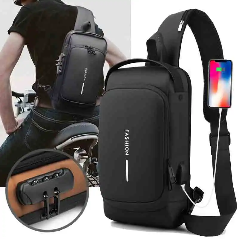 

Men Multifunction Anti Theft USB Shoulder Bag Man Crossbody Cross Body Travel Sling Chest Bags Pack Messenger Pack