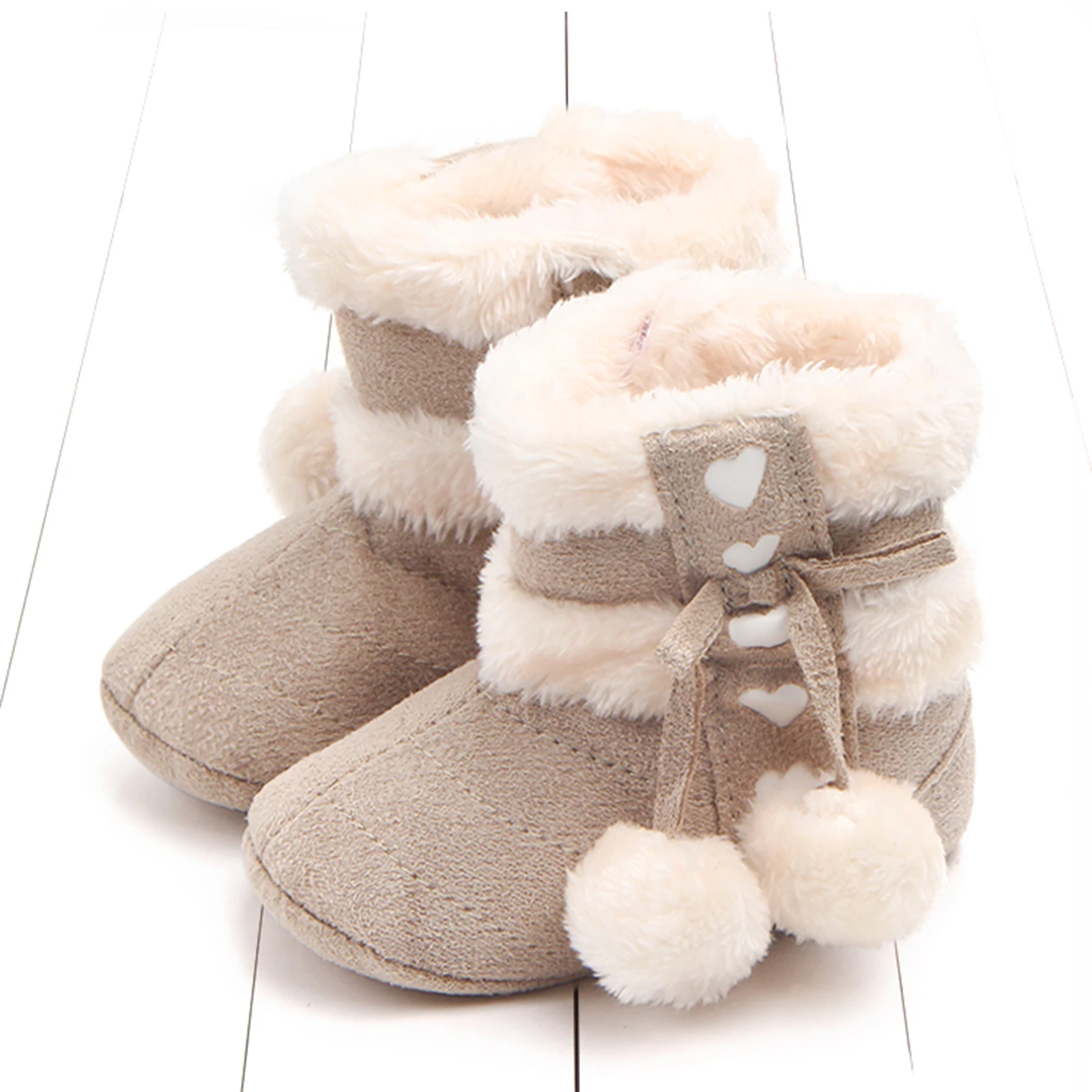 Newborn Baby Girls Winter Boots Cute Bow Plush Pom Snow Shoes Warm Baby Walking Shoes for Toddler Infant