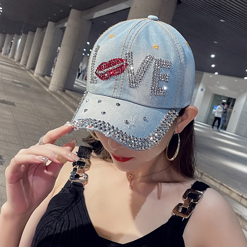 Fashion Baseball Cap For Women Retro Rhinestone Letter Hat Summer Sun Caps Snapback Hats Unisex Korean Trendy Casual Outdoor New