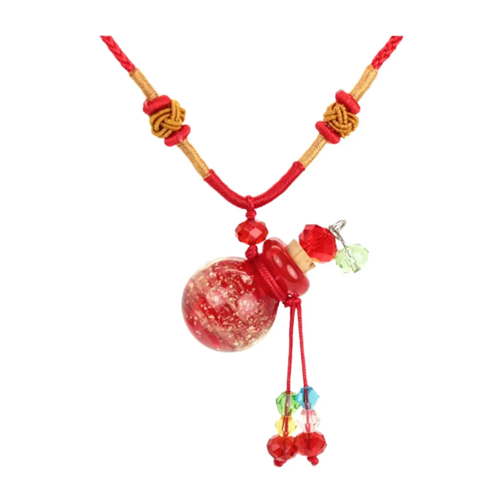 Cute Gourd Shape Glass Essential Oil Diffuser Pendant Adjustable Cord Necklace Refillable Perfume Vial for Women