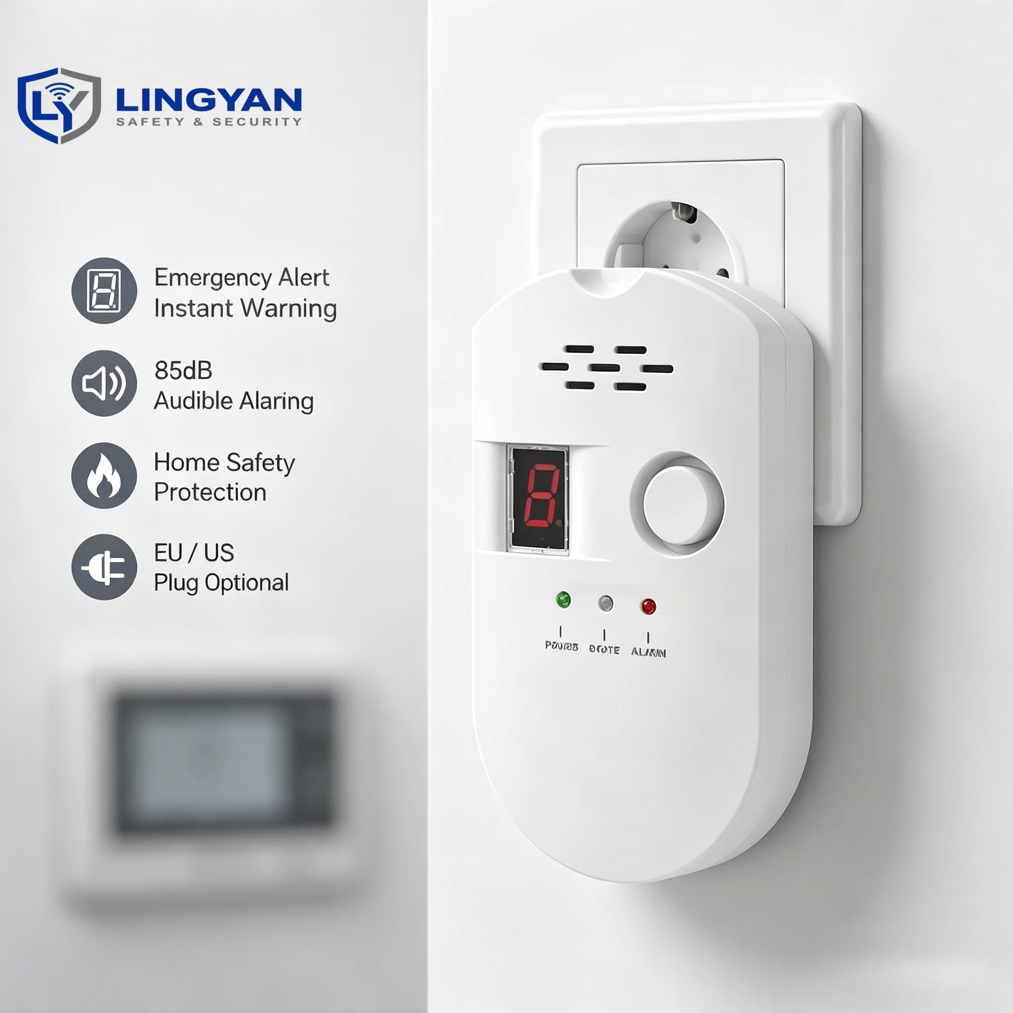 Plug-and-Play Digital Combustible Gas Alarm, Dual Plug Version Home Detector With 85dB Alert for Kitchen Gas Leak Safety Check