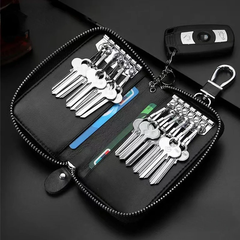 

Genuine Leather Wallet Key Holder Housekeeper Keys Organizer Women Men Multifunction Covers Zipper Key Case Bag Card Hold Bag