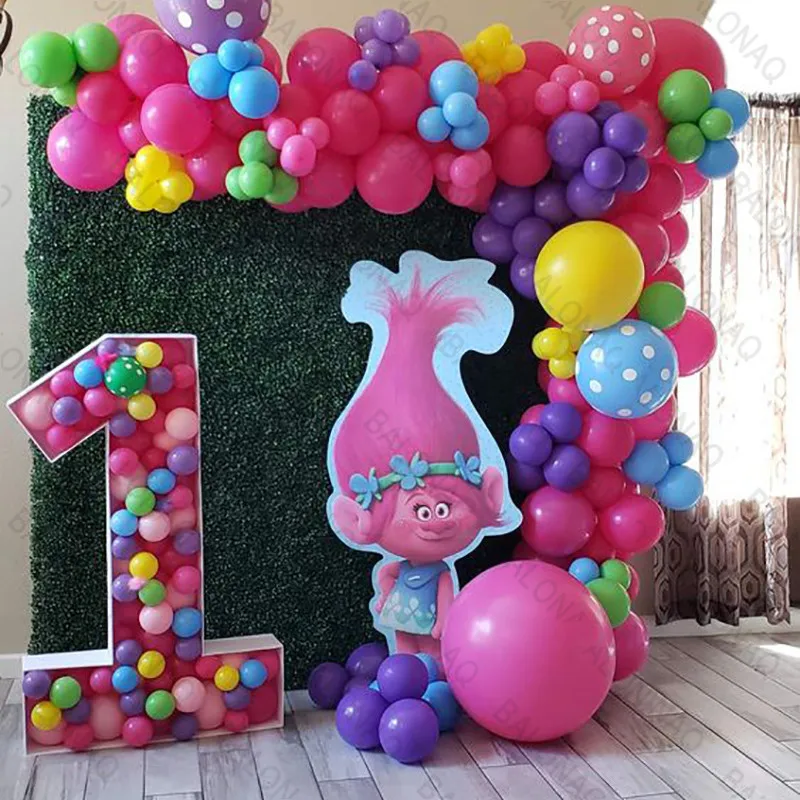 1Set Princess Trolls Balloon Birthday Party Decoration Number Ballon Welcome Arch Room Home Decor Boy Gift Kid‘s Shower Toy