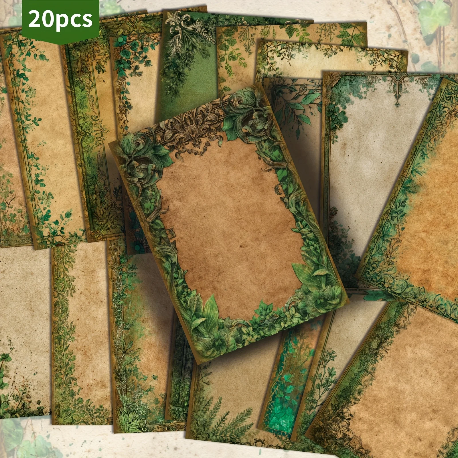 20PCS Postcards with Green Borders, Featuring Classic Style Girl Art Illustrations, Perfect for Scrapbooks and Handmade Crafts