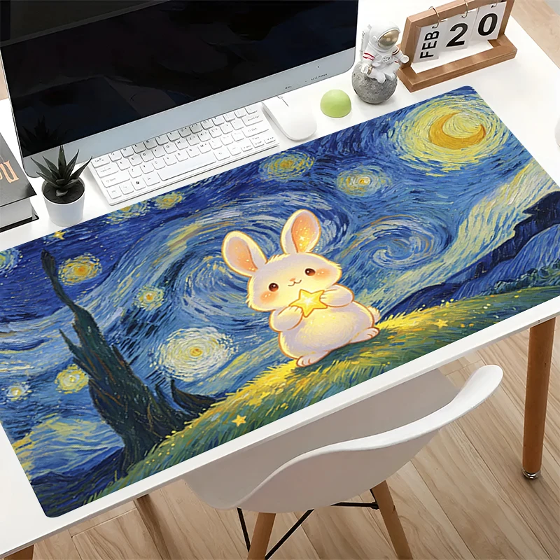 Office Mouse Pad Gamer carpet HD Print Cute Rabbit Extended Desk mat PC Computer Gaming Accessories Artistic Starry Sky Mousepad