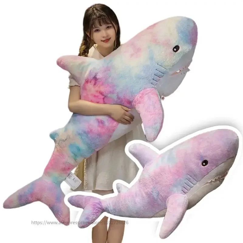 60-140cm Giant Kawaii Colorful Shark Plush Toy Soft Stuffed Animal Reading Hug Pillow Cushion Birthday Gifts Doll For Kids Decor