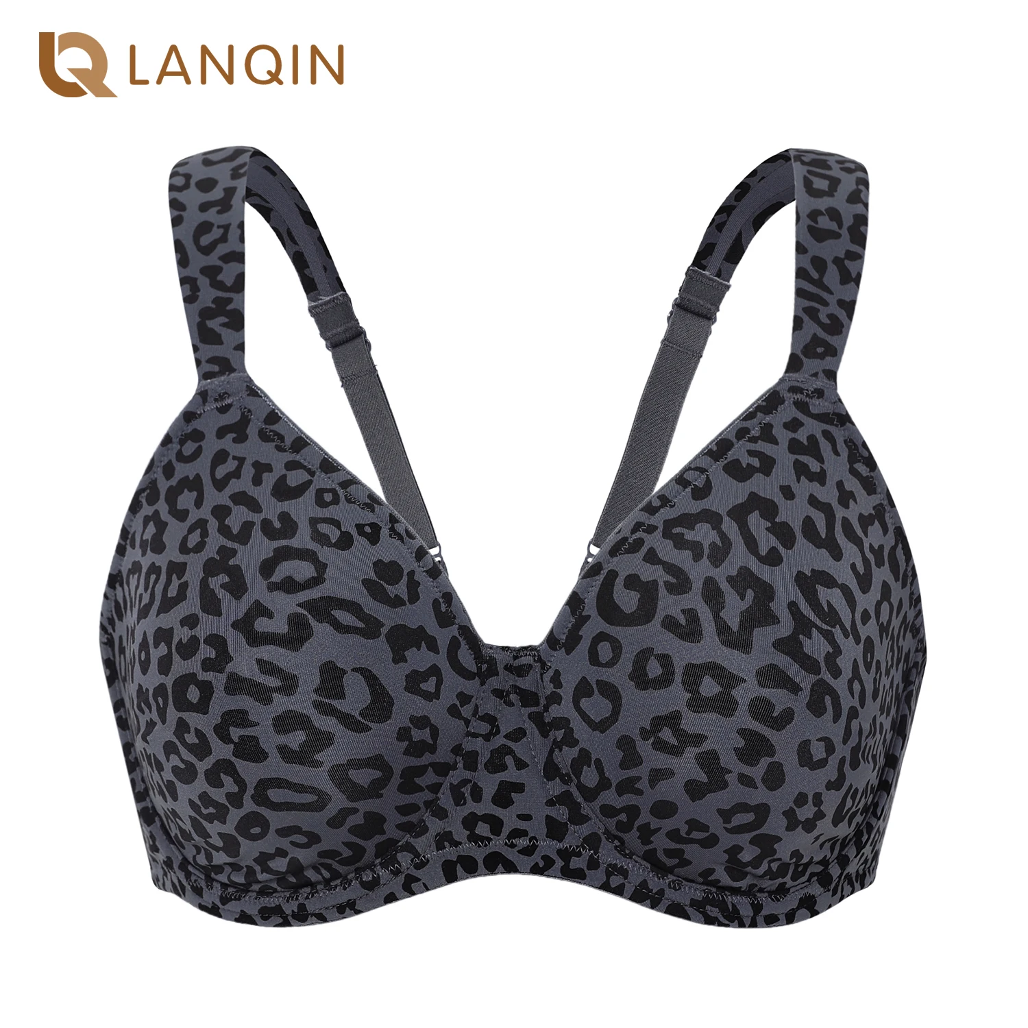 Women\'s Minimizer Plus Size Bra Leopard Underwire Full Coverage Unlined Full Figure B-DD E F G H Cup 34-44 46 48