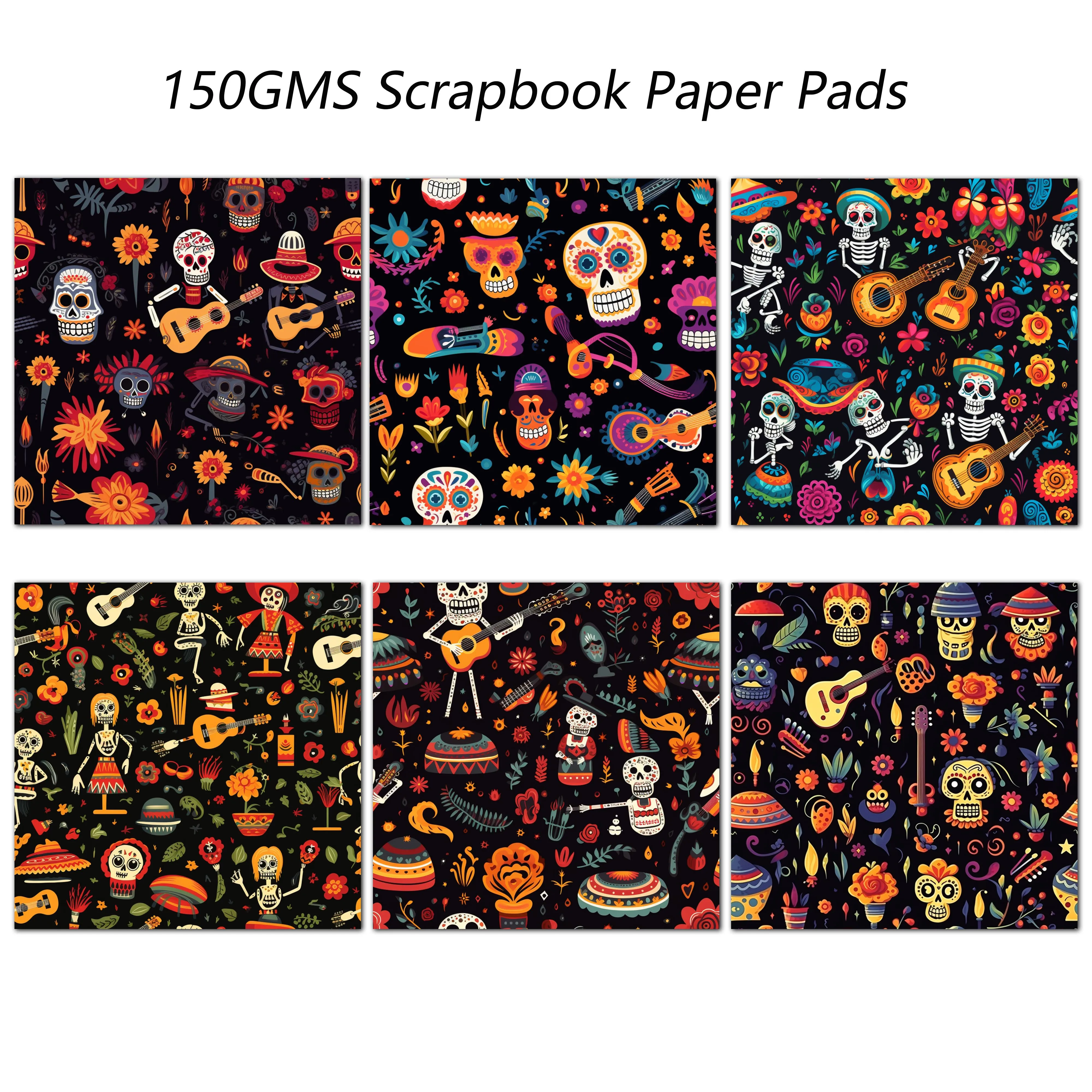 36sheets Mexican Skull Music Halloween Scrapbook Paper Pads,Perfect for Journal Supplies,Arts Crafts,Scrapbooking Supplies