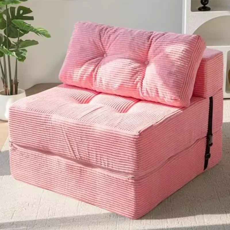 Convertible Foldable Portable Chair High Density Support Foam Pink Corduroy
