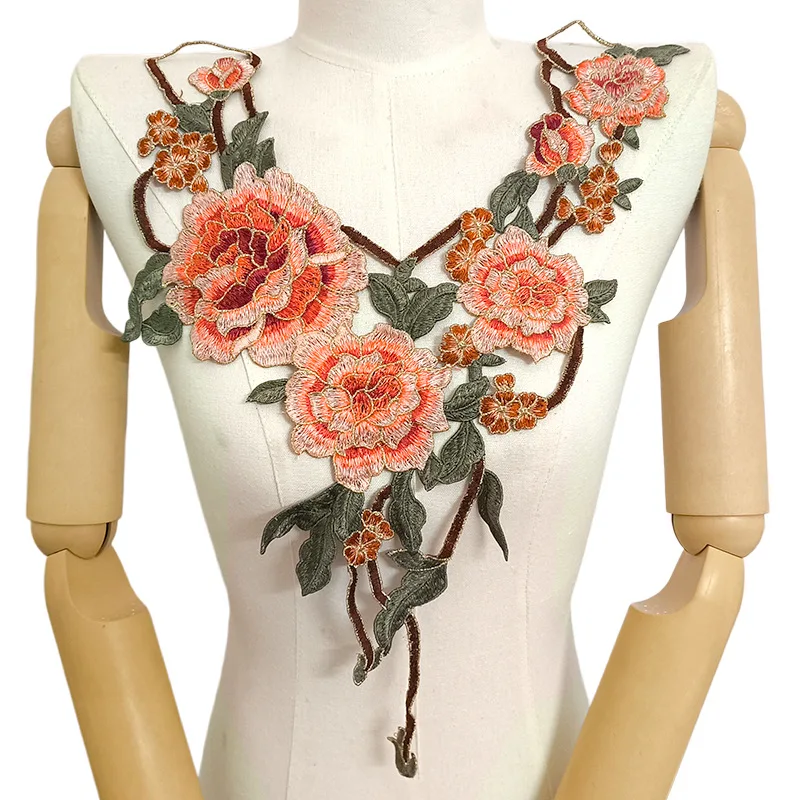 Colorful Embroidery Polyester Hollow Water Soluble Lace Collar Floral Brooch DIY Sewing Supplies 1Pc