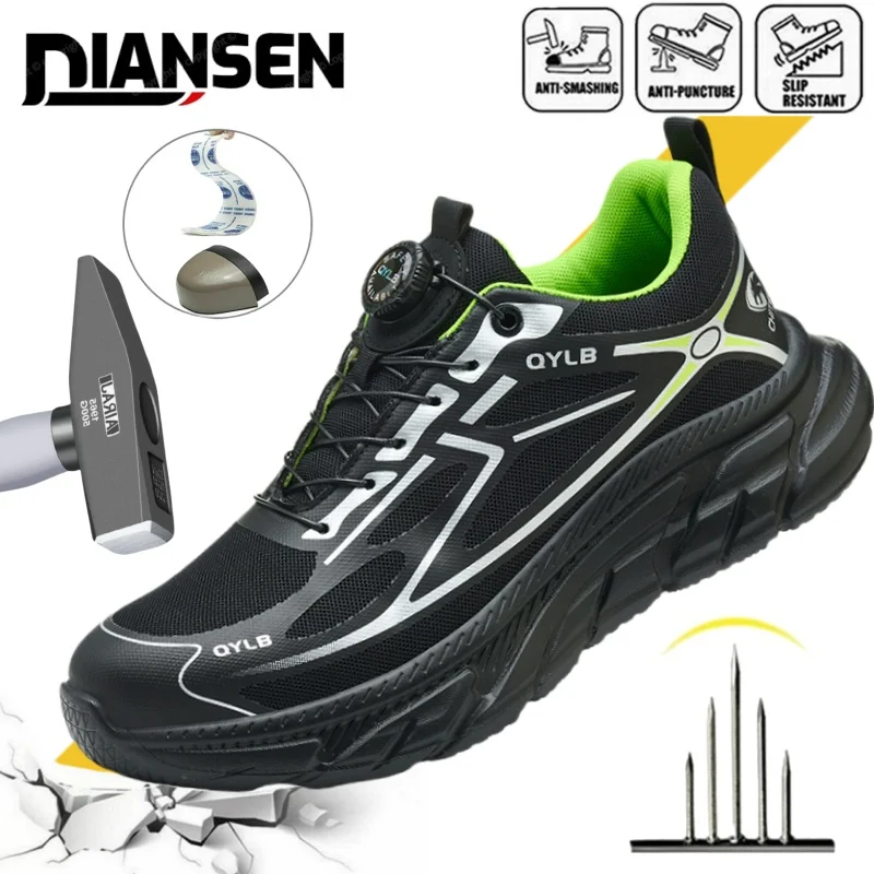 

Men's Steel Toe Safety Shoes Anti Smash & Anti Puncture Lightweight Work Kevlar Insoles Durable Buttoned Safety Shoes Boots