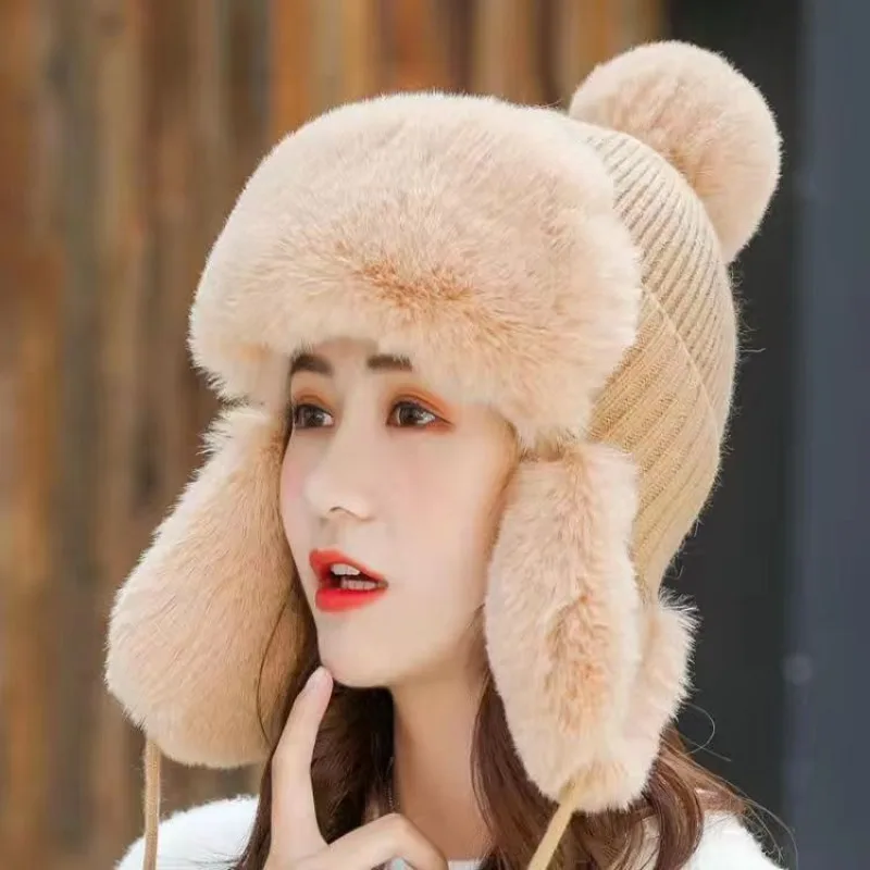 1 قطعة قبعات صغيرة محبوكة شتوية دافئة مع بوم بوم ، في الهواء الطلق يندبروف إضافة قبعة حماية الأذن الدافئة المترهل للرجال والنساء