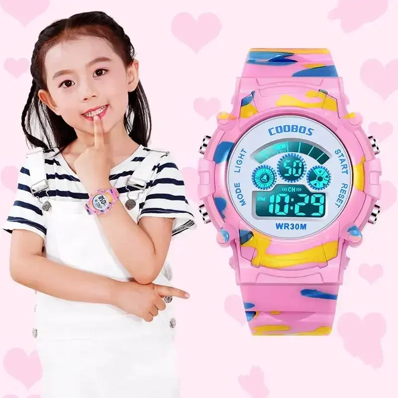 

New Boys Sports watch Military Kids Digital Watches Student Childrens Watch Fashion Luminous LED Alarm Camouflage Clock 2024