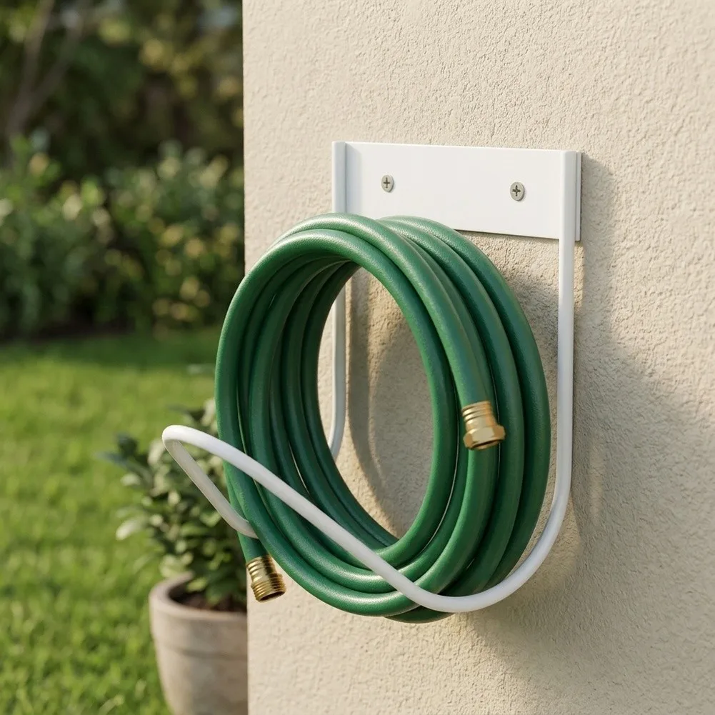 Hose Holder for Garden with Wall Mount Stainless Steel Construction Supports Water Pipes and Hydraulic Hoses