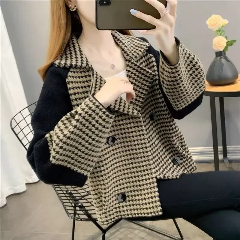 Women's Blazer Jackets Loose Female Knitting Coat Casual Korean Reviews Clothes Pretty Style Demi-season Cheap Long Sleeve Lined