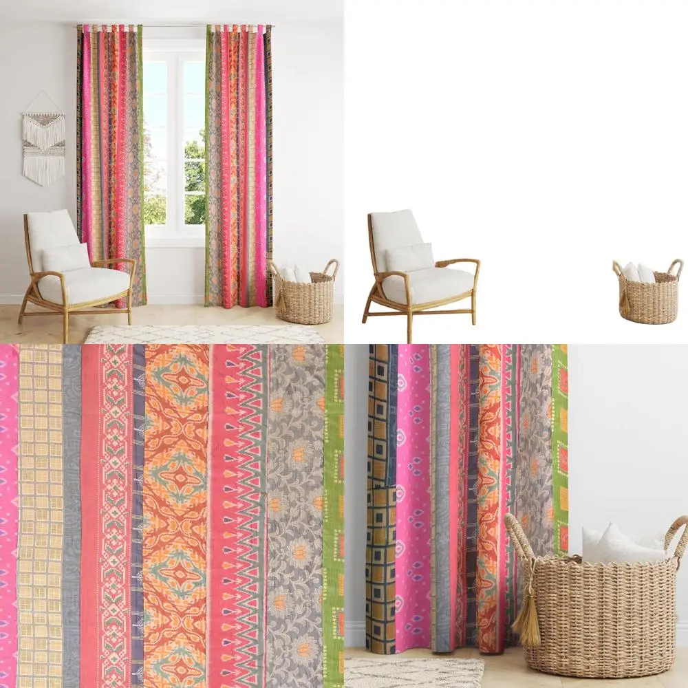

Vintage Silk Blend Sari Curtains, Bohemian Patchwork Panels for Home Decor, 2-Panel Set (84x42 inches) in Multi Colors