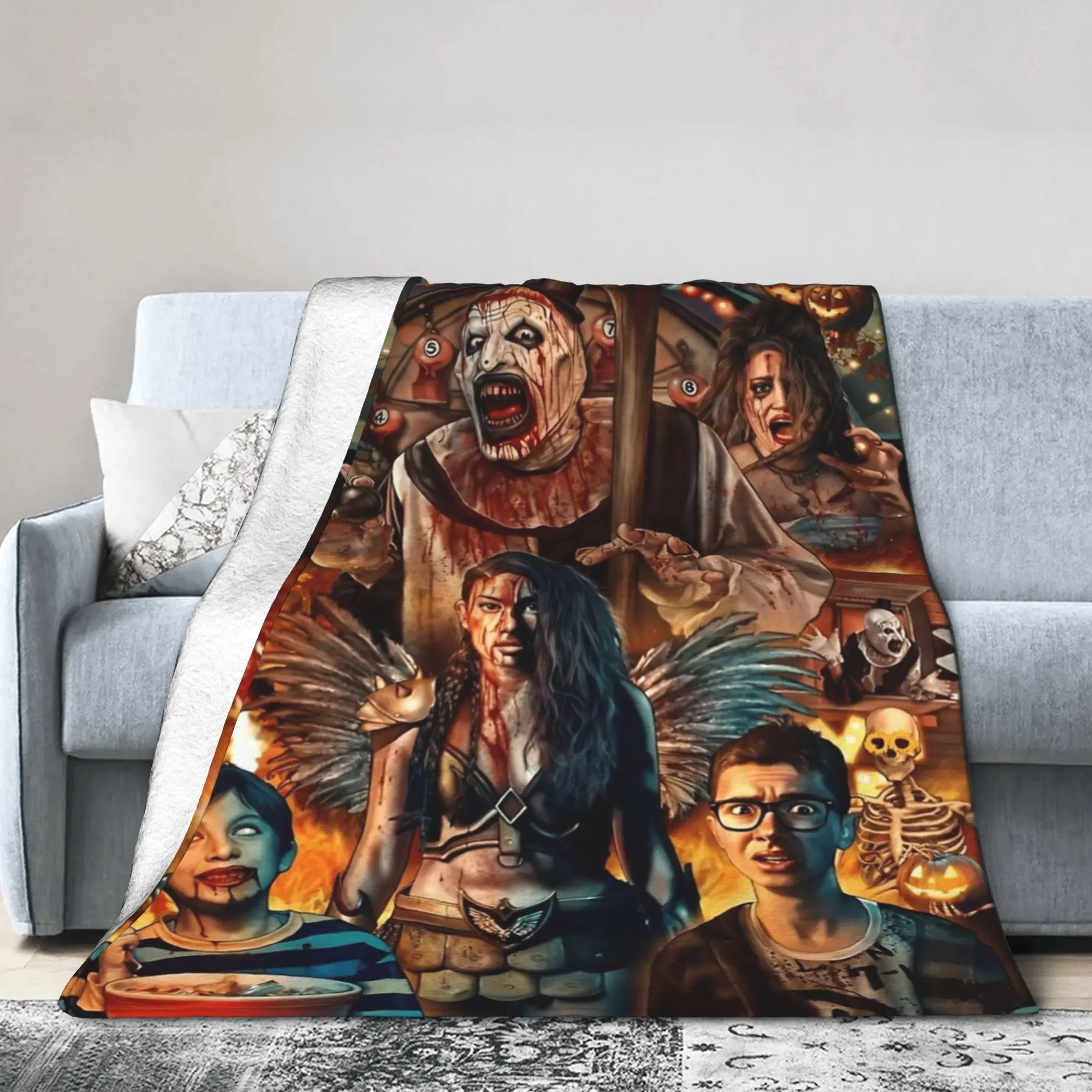 Terrifier 2 Art The Clown Blankets Soft Flannel Novelty Gift Halloween Film Throw Blanket Quilt