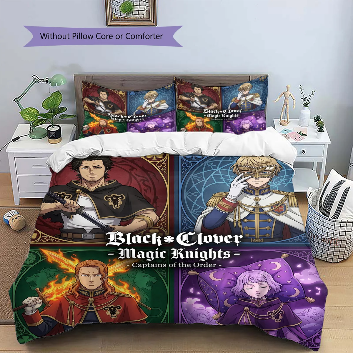 Black Clover Patterned Pillowcase & Duvet Cover Set Anime Style Bedroom Decor Great Gift for Enthusiasts YUN6518
