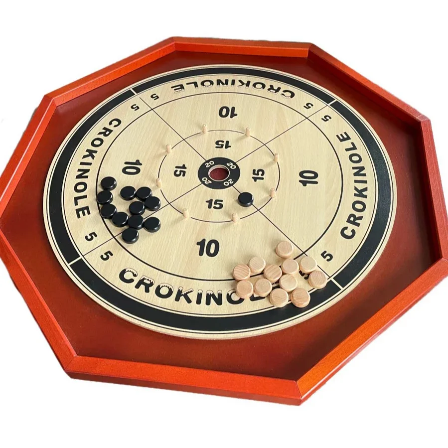 

Деревянный набор настольных игр Crokinole 4 в 1 для двух игроков | 24 черно-белых диска и игровая доска