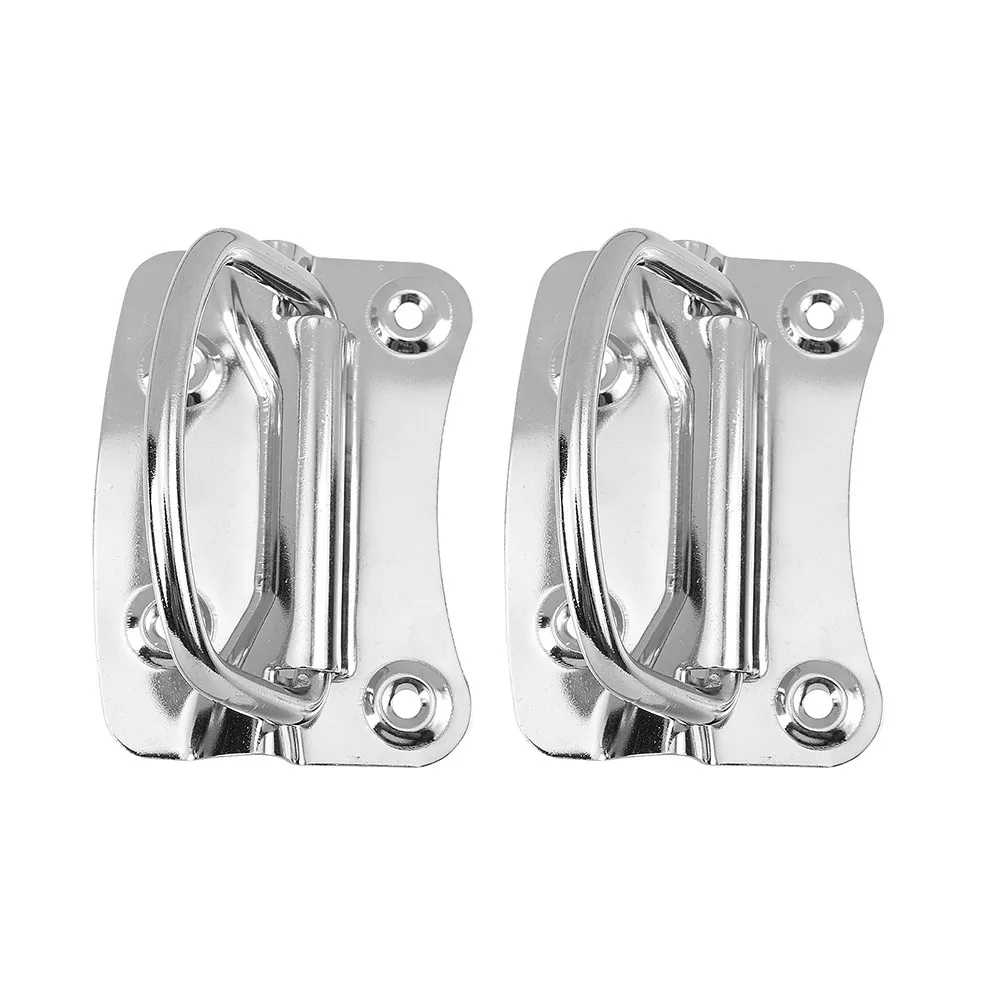 4Pcs Folding Stainless Steel Toolbox Handle Durable Pull Handle for Flight Case Storage Cabinet Drawer Tool Metal Chest Ring