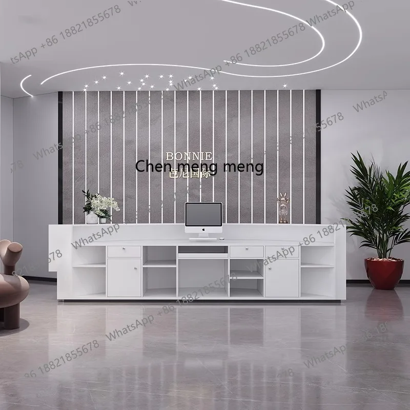 Prosta, nowoczesna strona kasy w salonie kosmetycznym, firma, farba, stół recepcyjny, fotografia, studia taneczne, zakrzywiony bar