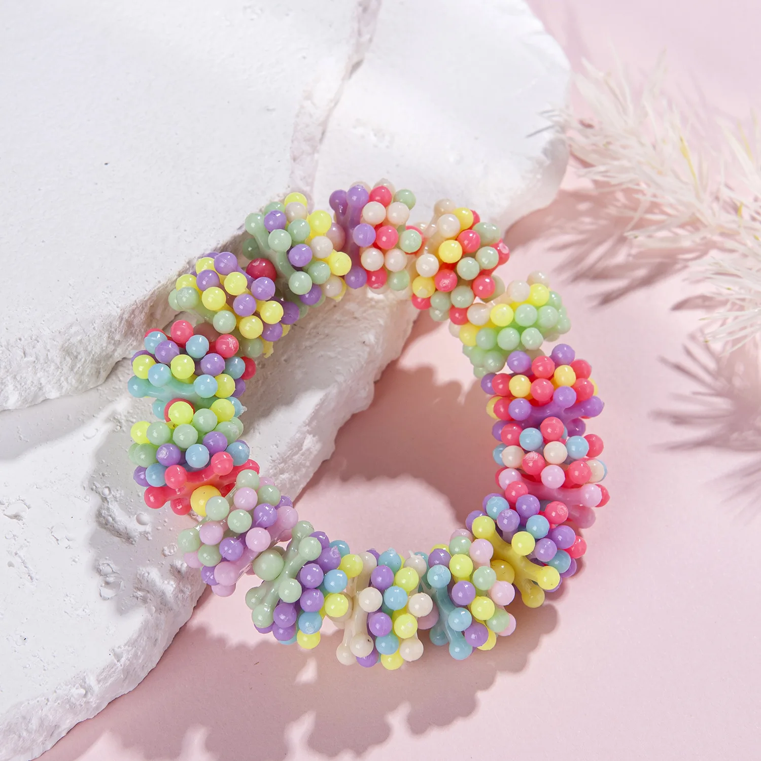New Cute Colorful Candy Bear Heart Star Acrylic Beaded Elastic Bracelet for Girls and Children As The Best Bracelet Gift