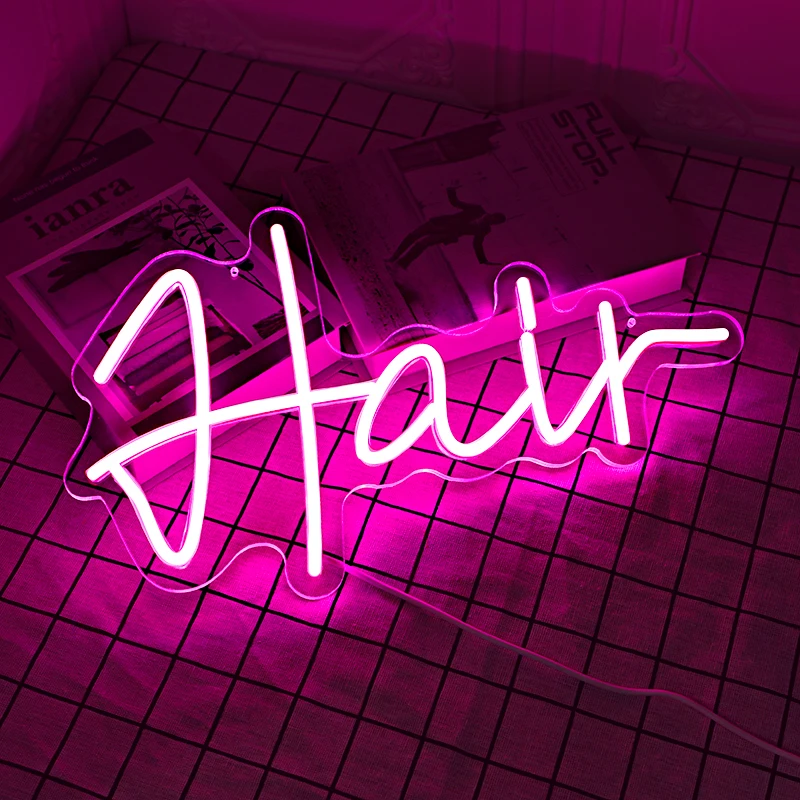 Hair Neon Sign Led Light Super Beauty Salon Lamp Hanging Acrylic Night Light Street Room Home Hair Salon Personality Wall Decor