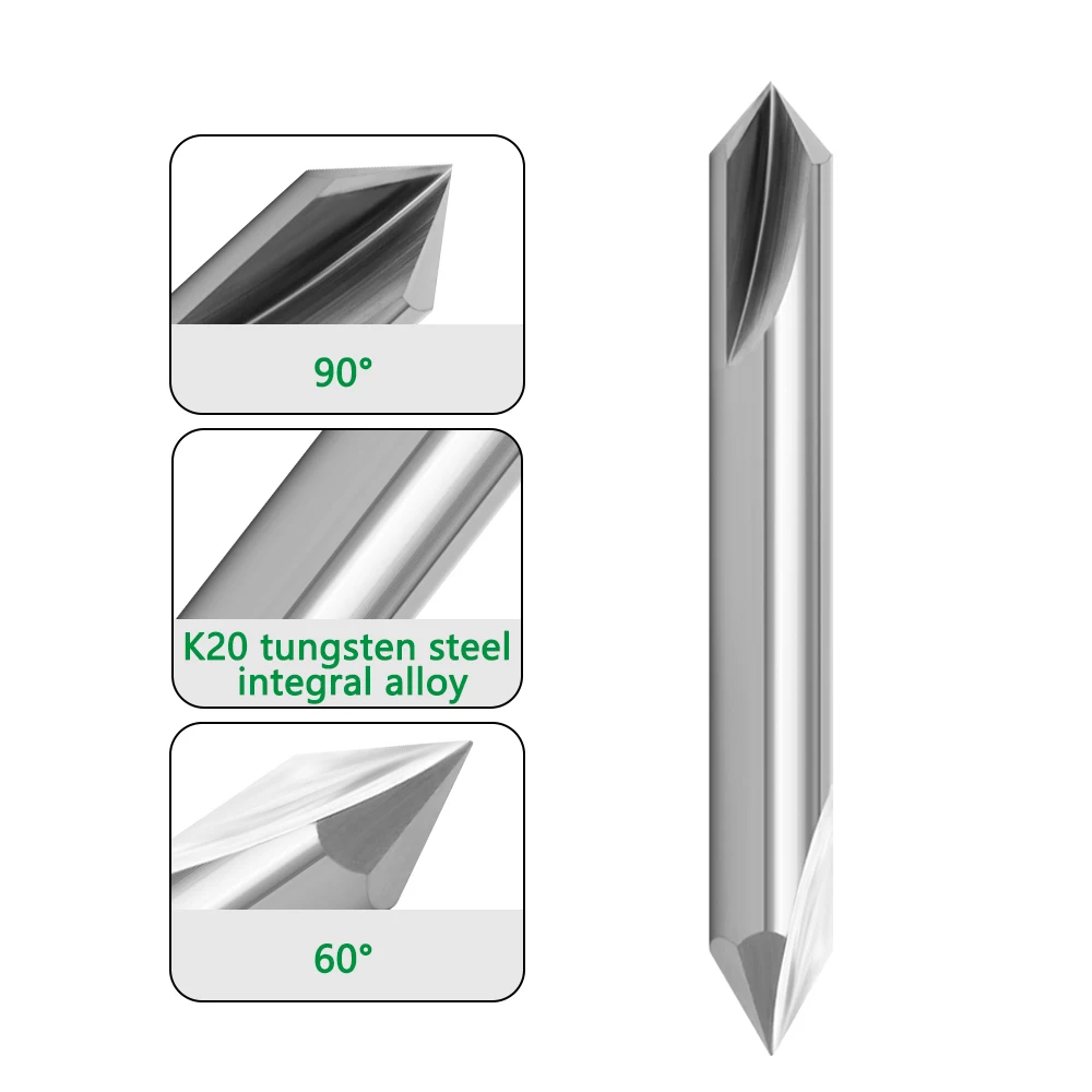 6.35Mm Shank Integral คาร์ไบด์ CNC Router Bit หัวเจาะชี้60 ° 90 ° งานไม้ Slotting Tool V-ประเภทเครื่องตัด