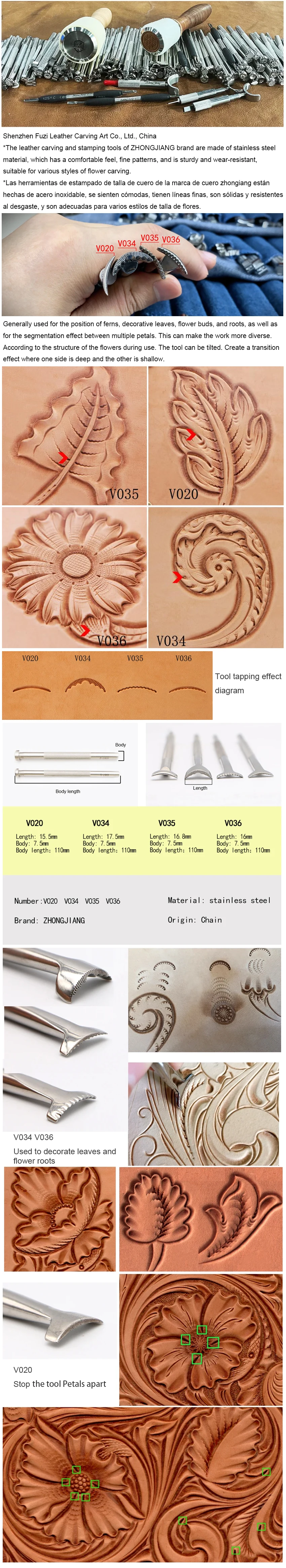 Veiners: Ausgekleidet & Scalloped V020 V034 V035 V036 V037 -zhongjiang Leder Handwerk Werkzeuge – Detail 1