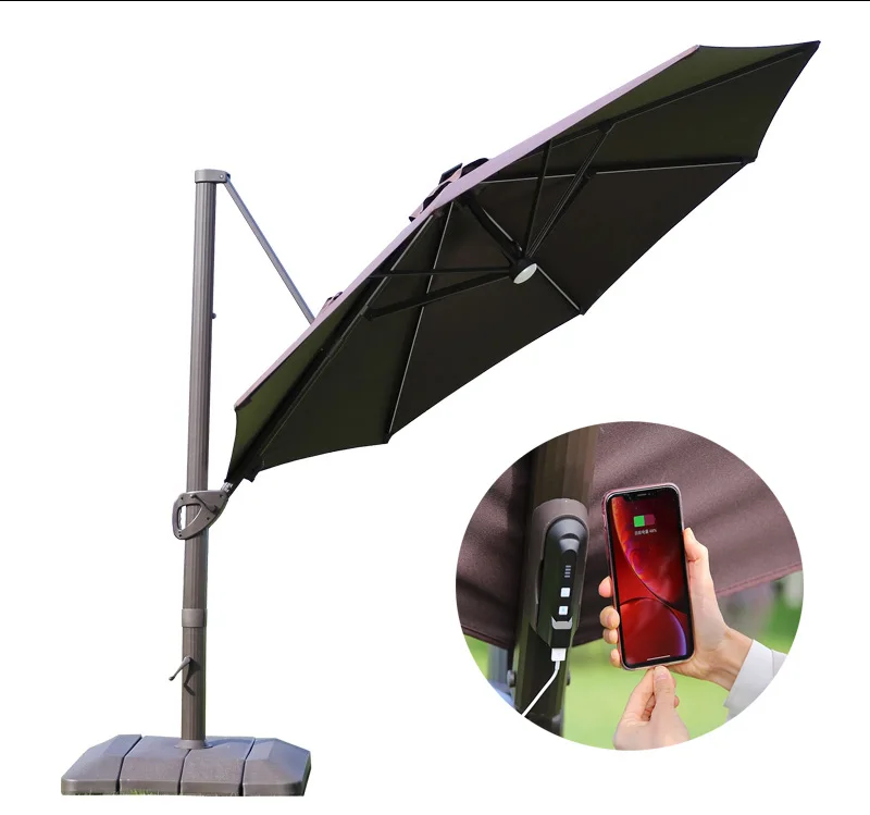 Modern Design Outdoor Furniture Parasol Wholesale Big Size Pool Umbrella with Solar Charger for Dining & Park Use