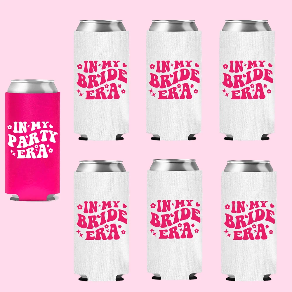 

7pcs Bachelorette Can Coolers Set 1 in My Bride Era 6 in My Party Era for Hen Do Bridal Shower Party Decorations Photo Props